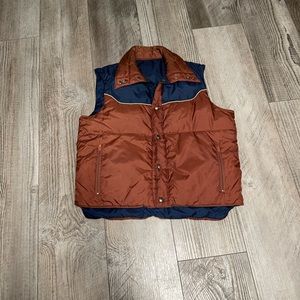 Vintage St Moritz down reversible brown navy blue puffer vest